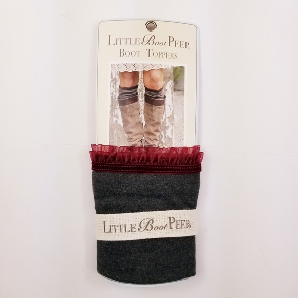 NWT little Boot Peep boot Toppers grey maroon lace - Picture 2 of 5